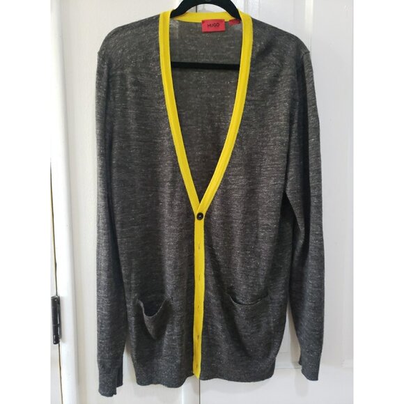 Hugo Boss VTG Sweater Mens Wool Blend Cardigan Sz L Preppy Lightweight 90s y2k - Picture 1 of 8